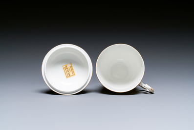 A polychrome gilt-ground Meissen porcelain cup and cover, Germany, 18th C.