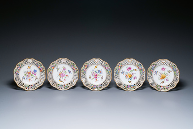 Nineteen polychrome Dresden porcelain plates and dishes, Meyers &amp; Sohn, Germany, 19th C.