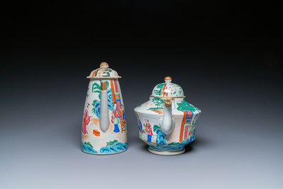 Een Chinees Canton famille rose 14-delig koffie- en theeservies, 19e eeuw