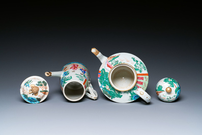 Een Chinees Canton famille rose 14-delig koffie- en theeservies, 19e eeuw