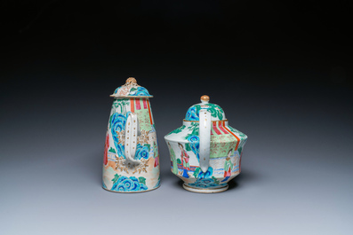 Een Chinees Canton famille rose 14-delig koffie- en theeservies, 19e eeuw