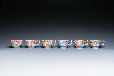 Een Chinees Canton famille rose 14-delig koffie- en theeservies, 19e eeuw