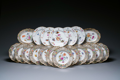 Nineteen polychrome Dresden porcelain plates and dishes, Meyers &amp; Sohn, Germany, 19th C.