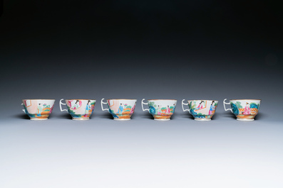Een Chinees Canton famille rose 14-delig koffie- en theeservies, 19e eeuw