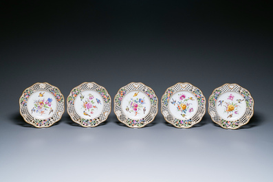 Nineteen polychrome Dresden porcelain plates and dishes, Meyers &amp; Sohn, Germany, 19th C.