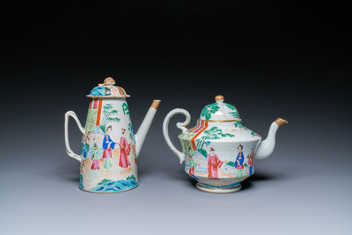Een Chinees Canton famille rose 14-delig koffie- en theeservies, 19e eeuw