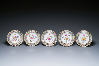 Nineteen polychrome Dresden porcelain plates and dishes, Meyers &amp; Sohn, Germany, 19th C.