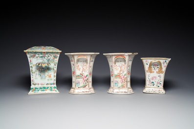 Vier Chinese famille rose en verte bloemenhouders, Qianlong en later