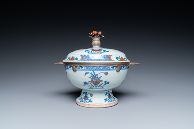 A rare Chinese doucai bowl and cover with silvered mounts, Kangxi/Yongzheng