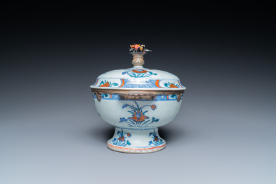 A rare Chinese doucai bowl and cover with silvered mounts, Kangxi/Yongzheng