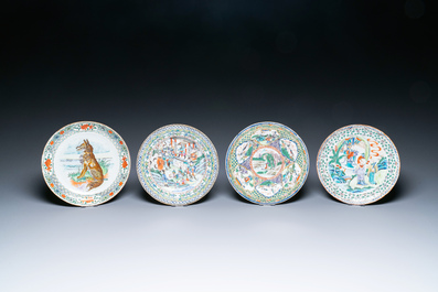 Acht vrij ongewone Chinese Canton famille rose borden, 19/20e eeuw
