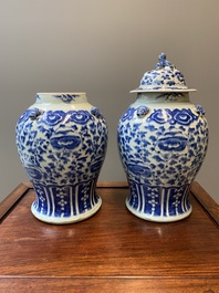 Three Chinese blue, white and famille verte vases, 19th C.