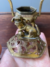 A Chinese gilt bronze tripod censer, 18/19th C.