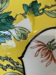Three Chinese blue, white and famille verte vases, 19th C.