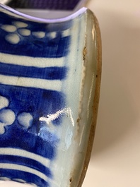 Three Chinese blue, white and famille verte vases, 19th C.