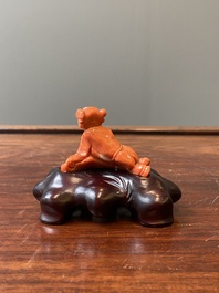 Sculpture d'un gar&ccedil;on en corail rouge, Chine, 19/20&egrave;me