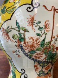 Three Chinese blue, white and famille verte vases, 19th C.