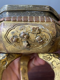 A Chinese gilt bronze tripod censer, 18/19th C.