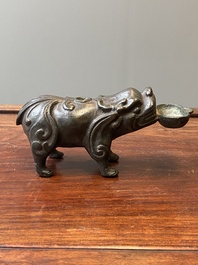 A Chinese inscribed bronze &lsquo;bixie&rsquo; water dropper, Ming