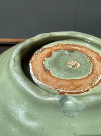 A large Chinese Longquan celadon dish, Yuan/Ming