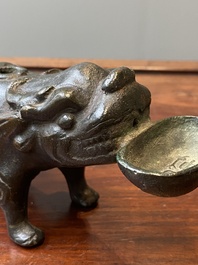 A Chinese inscribed bronze &lsquo;bixie&rsquo; water dropper, Ming