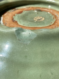 A large Chinese Longquan celadon dish, Yuan/Ming