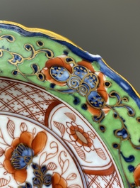 A Chinese clobbered blue and white ewer, a plate and a verte biscuit teapot, Kangxi