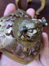 A Chinese gilt bronze tripod censer, 18/19th C.