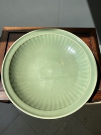 A large Chinese Longquan celadon dish, Yuan/Ming