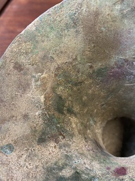 A Chinese archaic bronze ritual wine vessel, 'gu', late Shang dynasty