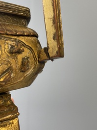 A Chinese gilt bronze tripod censer, 18/19th C.