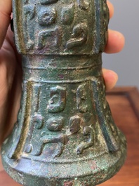A Chinese archaic bronze ritual wine vessel, 'gu', late Shang dynasty