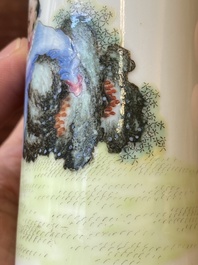 A fine Chinese famille rose brush pot, 'bitong', Qianlong mark, Republic
