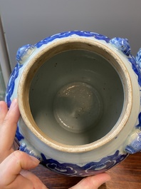 Three Chinese blue, white and famille verte vases, 19th C.