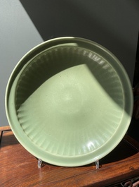 A large Chinese Longquan celadon dish, Yuan/Ming