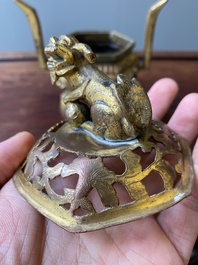 A Chinese gilt bronze tripod censer, 18/19th C.