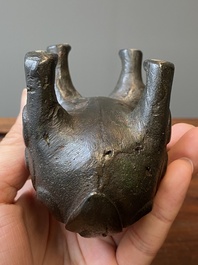 A Chinese inscribed bronze &lsquo;bixie&rsquo; water dropper, Ming