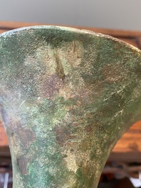 A Chinese archaic bronze ritual wine vessel, 'gu', late Shang dynasty