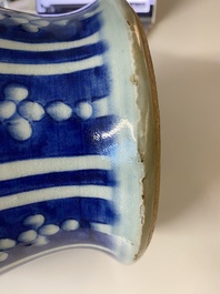 Three Chinese blue, white and famille verte vases, 19th C.