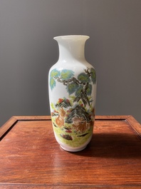 A Chinese vase with printed decoration of rabbits, Huai Ren Tang 懷仁堂 mark, Cultural Revolution, dated 1962