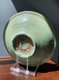 A large Chinese Longquan celadon dish, Yuan/Ming