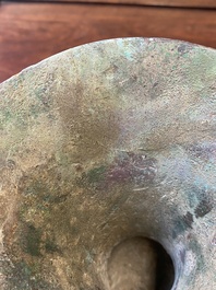A Chinese archaic bronze ritual wine vessel, 'gu', late Shang dynasty
