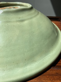 A large Chinese Longquan celadon dish, Yuan/Ming