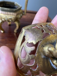 A Chinese gilt bronze tripod censer, 18/19th C.