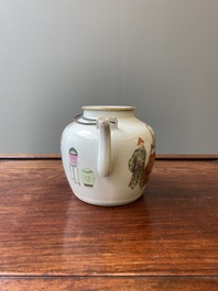 Een Chinese famille rose theepot met 'Guo Ziti' decor, 19e eeuw