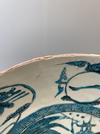A deep Chinese  turquoise- and black-enamelled Swatow 'monastery' dish, Ming