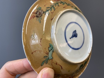 Vier Chinese famille verte koppen en schotels, Kangxi