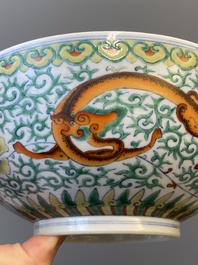 A Chinese doucai 'dragons' bowl, Jiaqing mark, 19th C.
