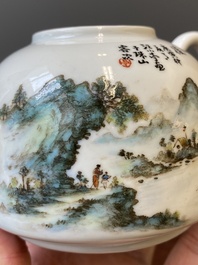 A Chinese qianjiang cai teapot and cover, signed Wang Xiaoting 汪小亭, dated 1950