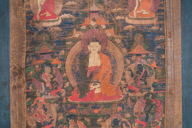 A thangka depicting Bhaisajyaguru, Tibet, 15/16th C.